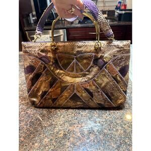 Vintage Varon Joseph Patchwork Snakeskin Bag w/Gold Handles
